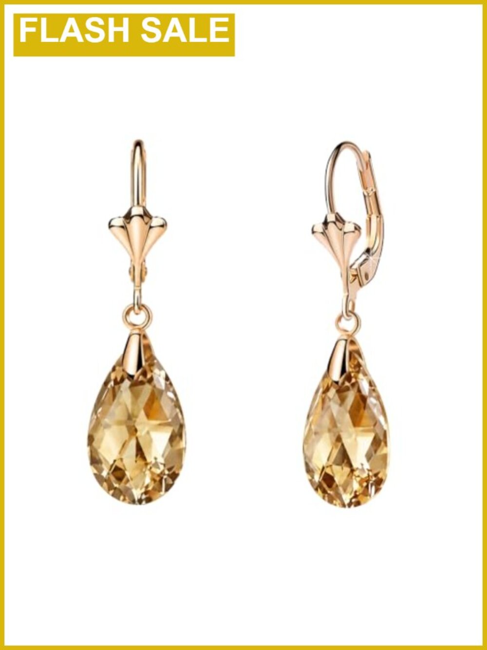 Austrian Crystal Teardrop Leverback Dangle Earrings 14K Gold Plated
